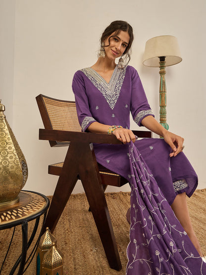 Gauri Elegant Silk Blend Kurta Set with Chanderi Dupatta Ready to Wear Embroidered Party Wear Outfit - FitVibe Fashion