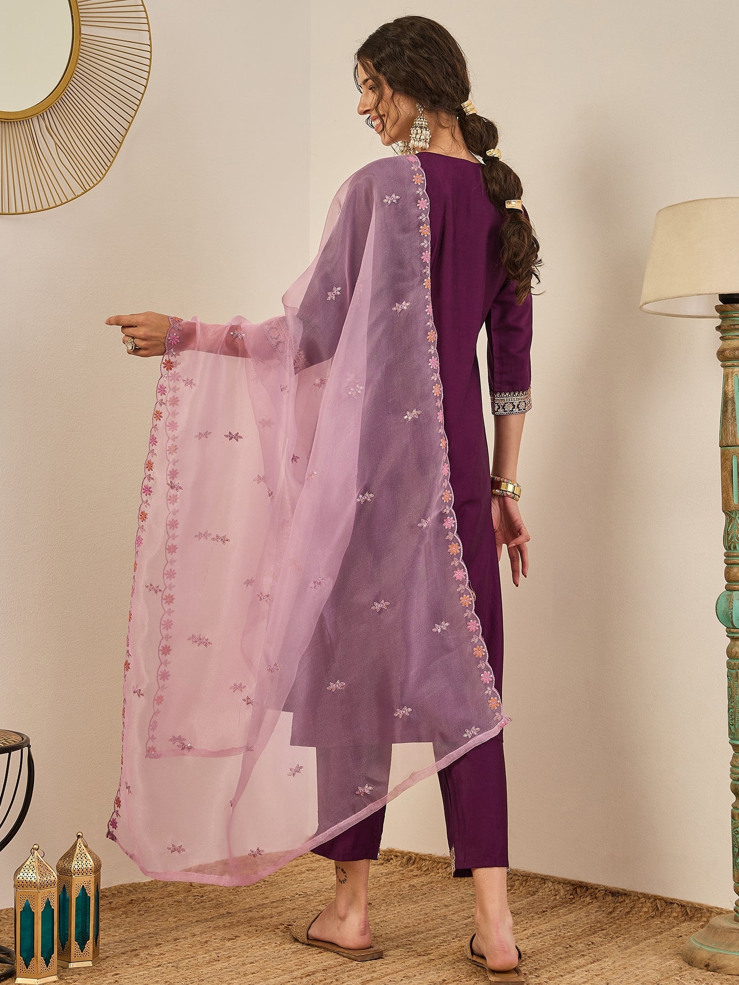 Tanirika Women's Embroidered Viscose Rayon Calf Length Straight Kurta Trouser with Dupatta Set - FitVibe Fashion