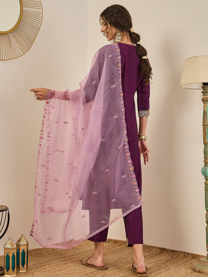 Tanirika Women's Embroidered Viscose Rayon Calf Length Straight Kurta Trouser with Dupatta Set - FitVibe Fashion