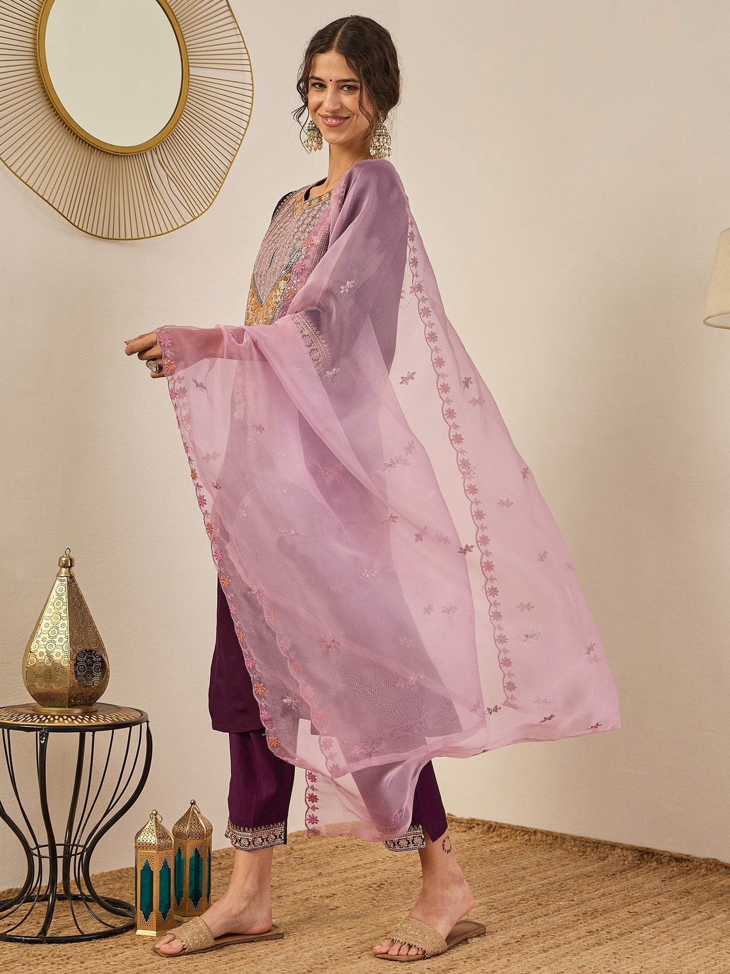 Tanirika Women's Embroidered Viscose Rayon Calf Length Straight Kurta Trouser with Dupatta Set - FitVibe Fashion