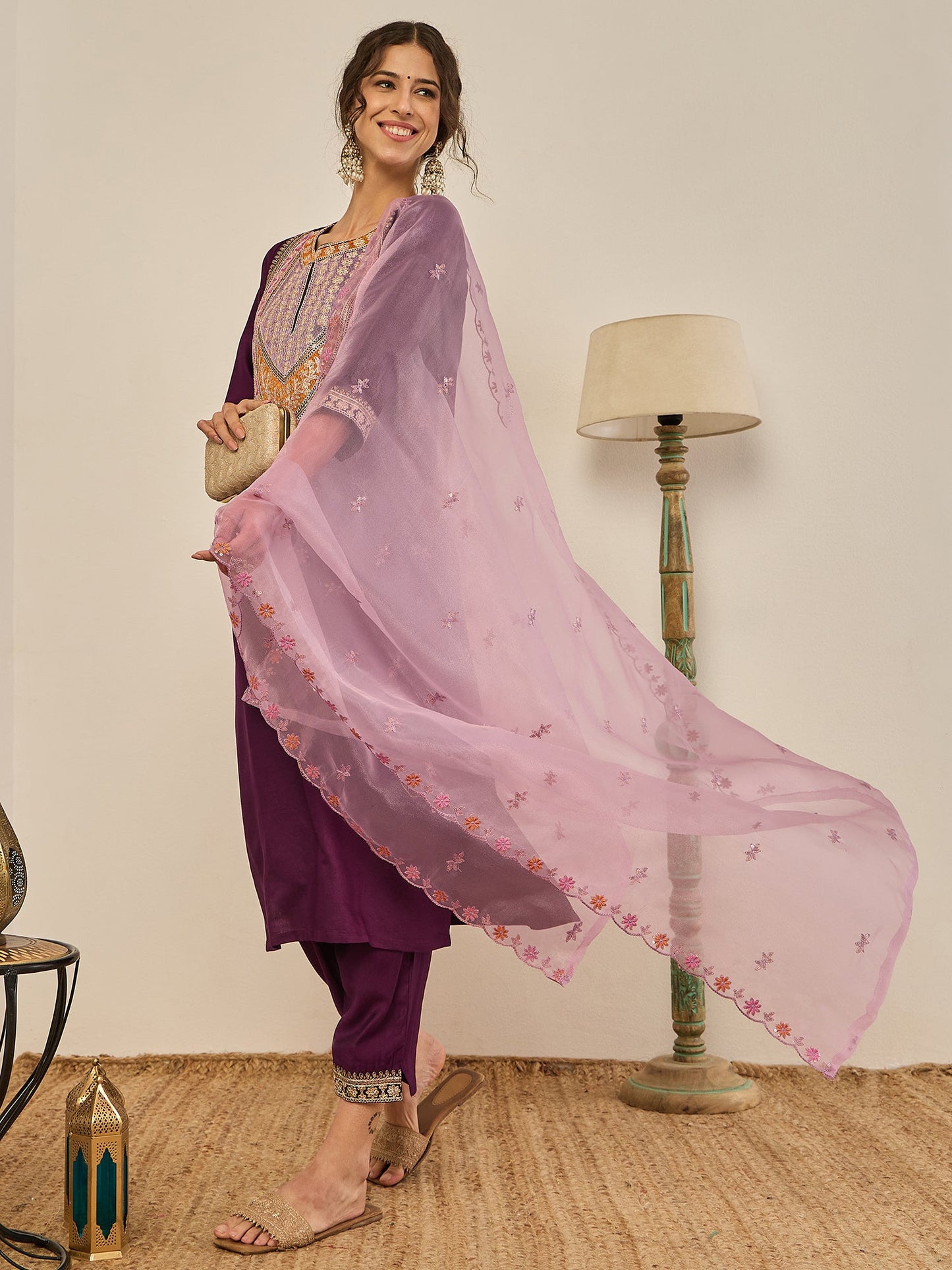 Tanirika Women's Embroidered Viscose Rayon Calf Length Straight Kurta Trouser with Dupatta Set - FitVibe Fashion