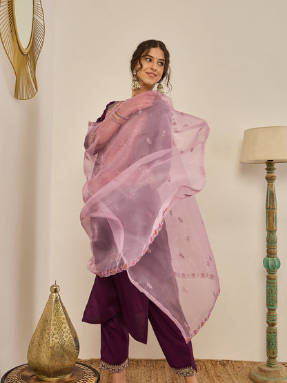 Tanirika Women's Embroidered Viscose Rayon Calf Length Straight Kurta Trouser with Dupatta Set - FitVibe Fashion