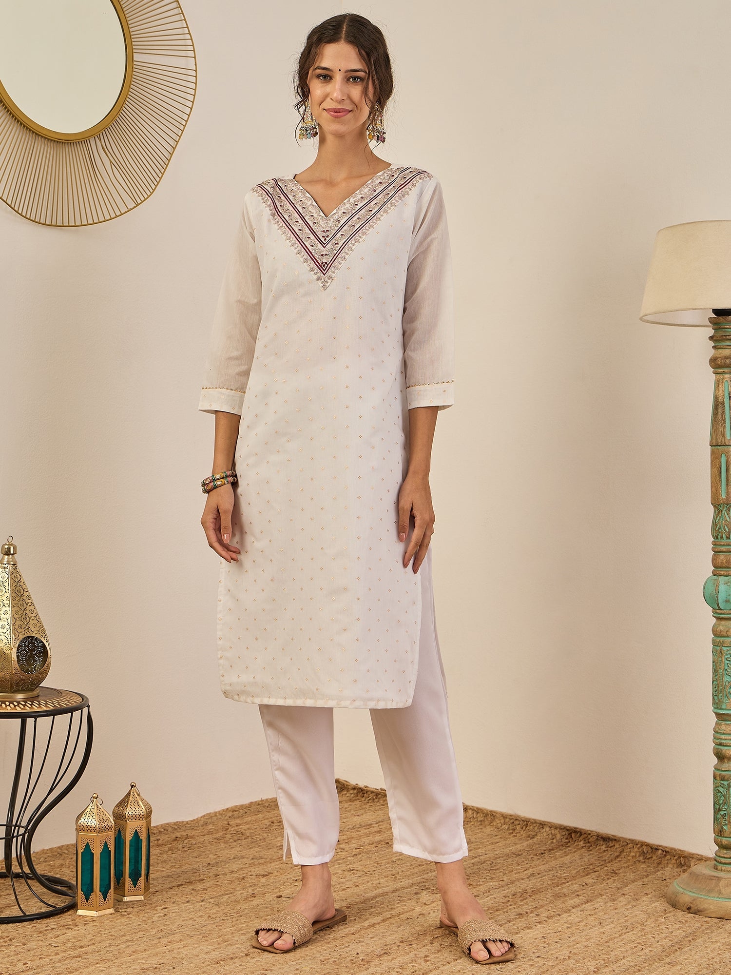 Divyaa Womens Chanderi Silk Kurta Pant Set with Embroidered Organza Dupatta Traditional Party Wear - FitVibe Fashion