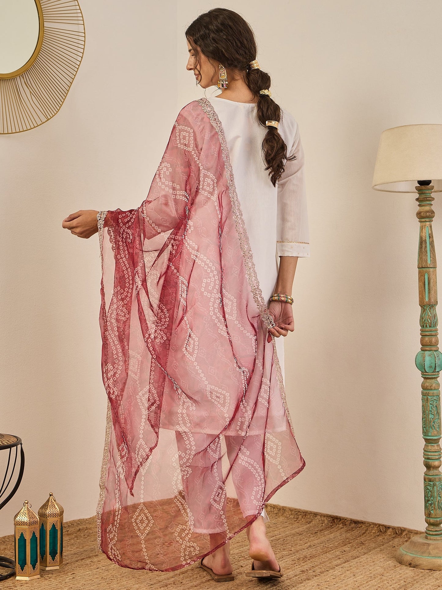 Divyaa Womens Chanderi Silk Kurta Pant Set with Embroidered Organza Dupatta Traditional Party Wear - FitVibe Fashion