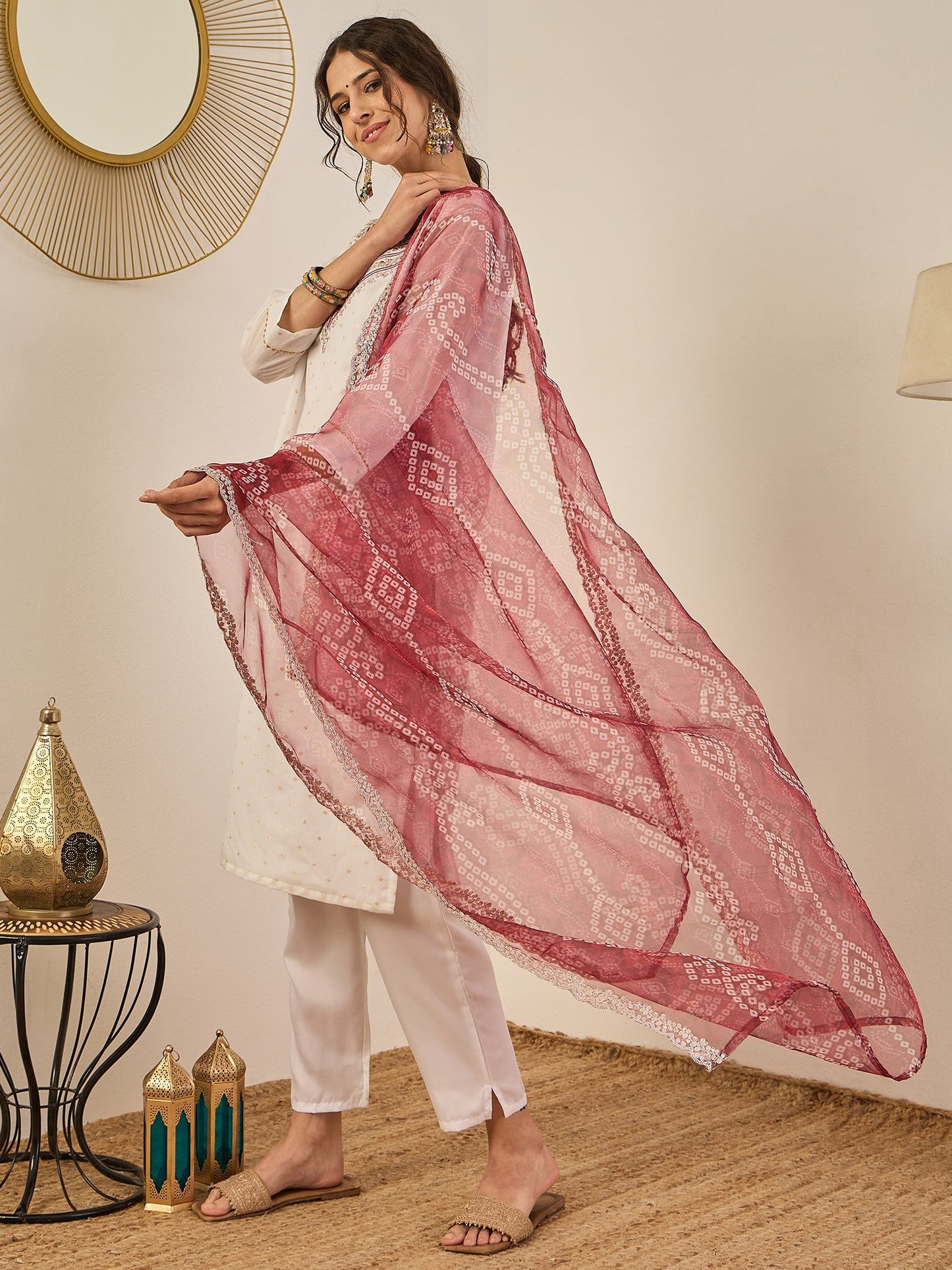 Divyaa Womens Chanderi Silk Kurta Pant Set with Embroidered Organza Dupatta Traditional Party Wear - FitVibe Fashion