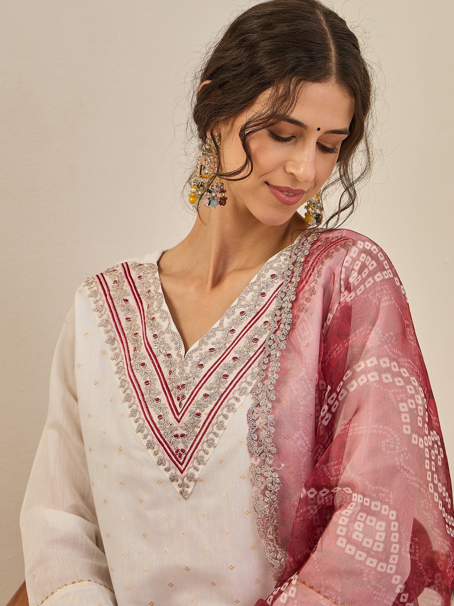 Divyaa Womens Chanderi Silk Kurta Pant Set with Embroidered Organza Dupatta Traditional Party Wear - FitVibe Fashion