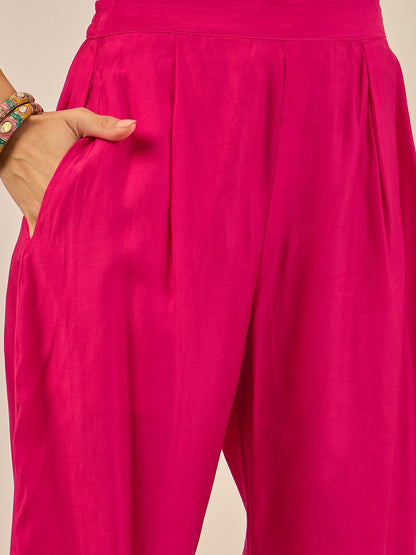 Vedhika Women's Embroidered Silk Blend Calf Length Straight Kurta Trouser with Dupatta Set - FitVibe Fashion