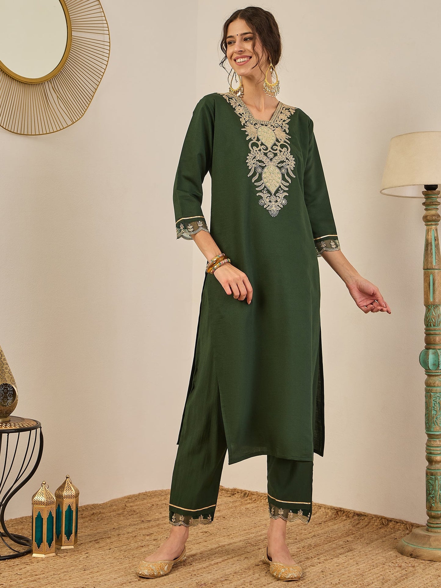 Geeta Women's Ready to Wear Viscose Rayon Silk Kurta Set Lightweight Soft Stylish Ethnic Outfit - FitVibe Fashion