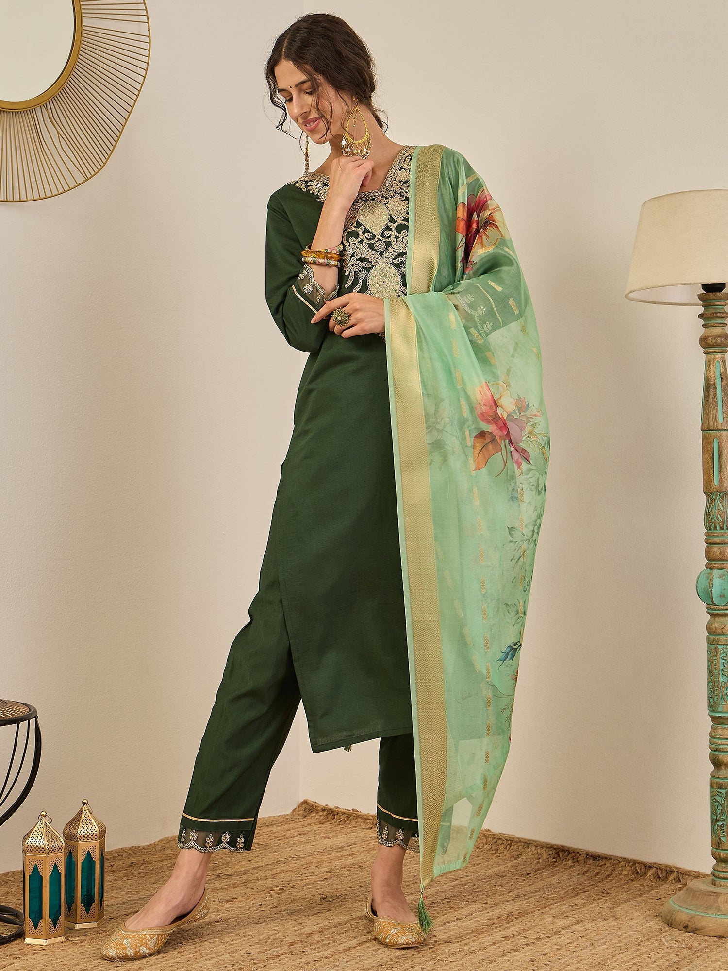 Geeta Women's Ready to Wear Viscose Rayon Silk Kurta Set Lightweight Soft Stylish Ethnic Outfit - FitVibe Fashion