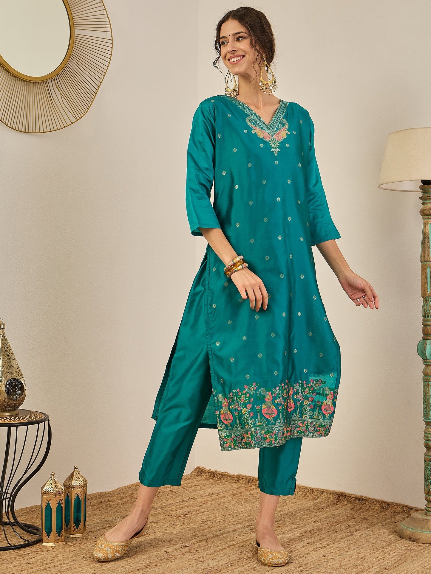 Gulnaar Cotton Silk Kurta Set with Banarasi Minakari Dupatta Zari Work Ready to Wear Elegance - FitVibe Fashion