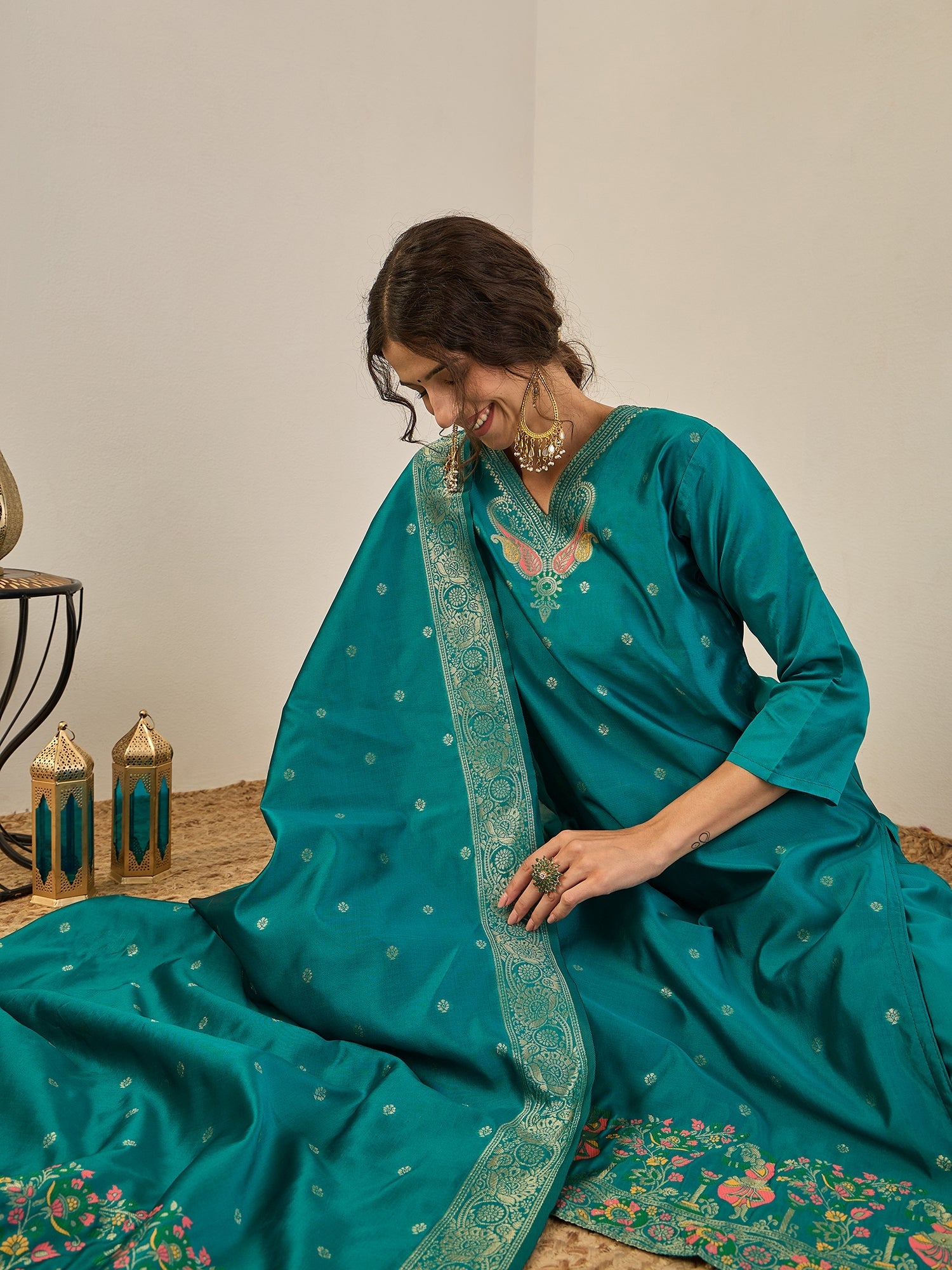 Gulnaar Cotton Silk Kurta Set with Banarasi Minakari Dupatta Zari Work Ready to Wear Elegance - FitVibe Fashion