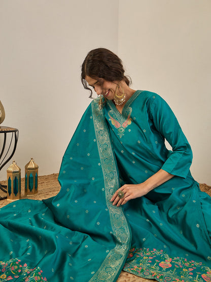 Gulnaar Cotton Silk Kurta Set with Banarasi Minakari Dupatta Zari Work Ready to Wear Elegance - FitVibe Fashion