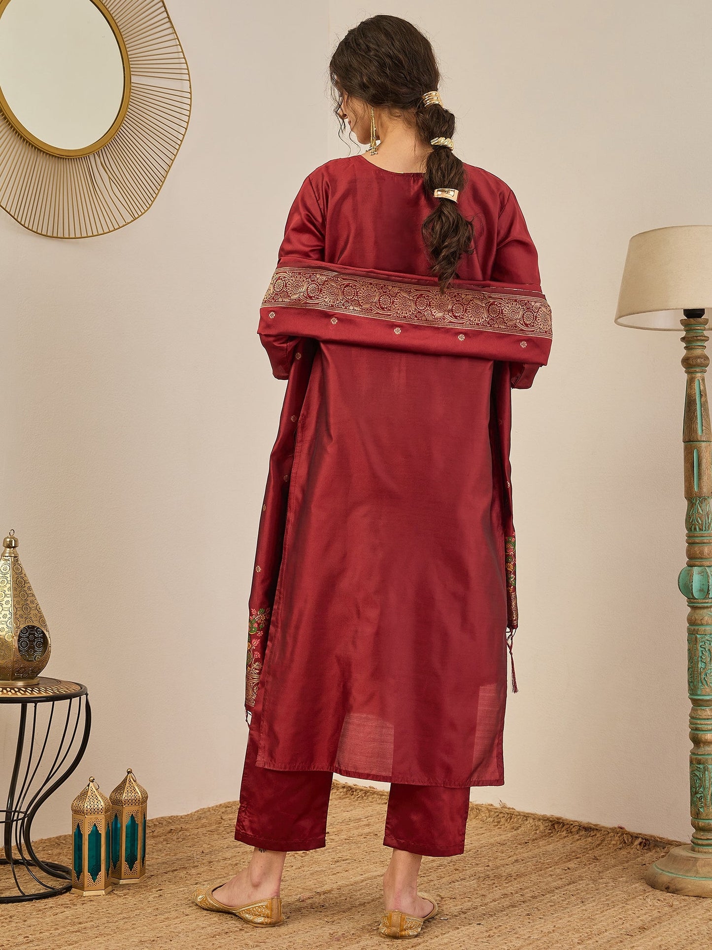 Gulnaar Cotton Silk Kurta Set with Banarasi Minakari Dupatta Zari Work Ready to Wear Elegance - FitVibe Fashion