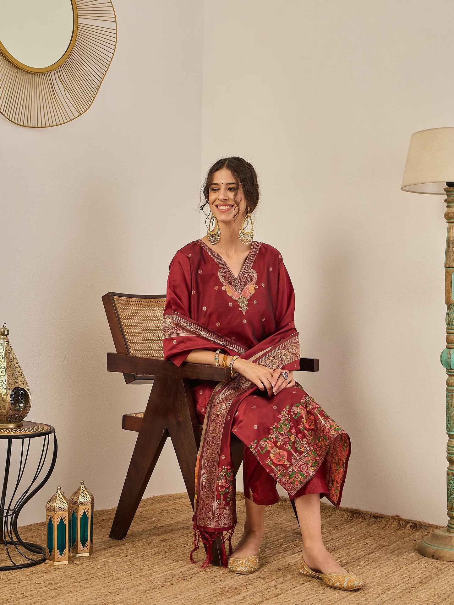 Gulnaar Cotton Silk Kurta Set with Banarasi Minakari Dupatta Zari Work Ready to Wear Elegance - FitVibe Fashion