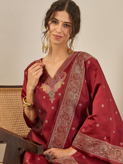 Gulnaar Cotton Silk Kurta Set with Banarasi Minakari Dupatta Zari Work Ready to Wear Elegance - FitVibe Fashion