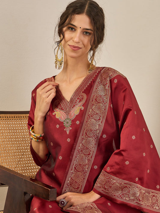 Gulnaar Cotton Silk Kurta Set with Banarasi Minakari Dupatta Zari Work Ready to Wear Elegance - FitVibe Fashion