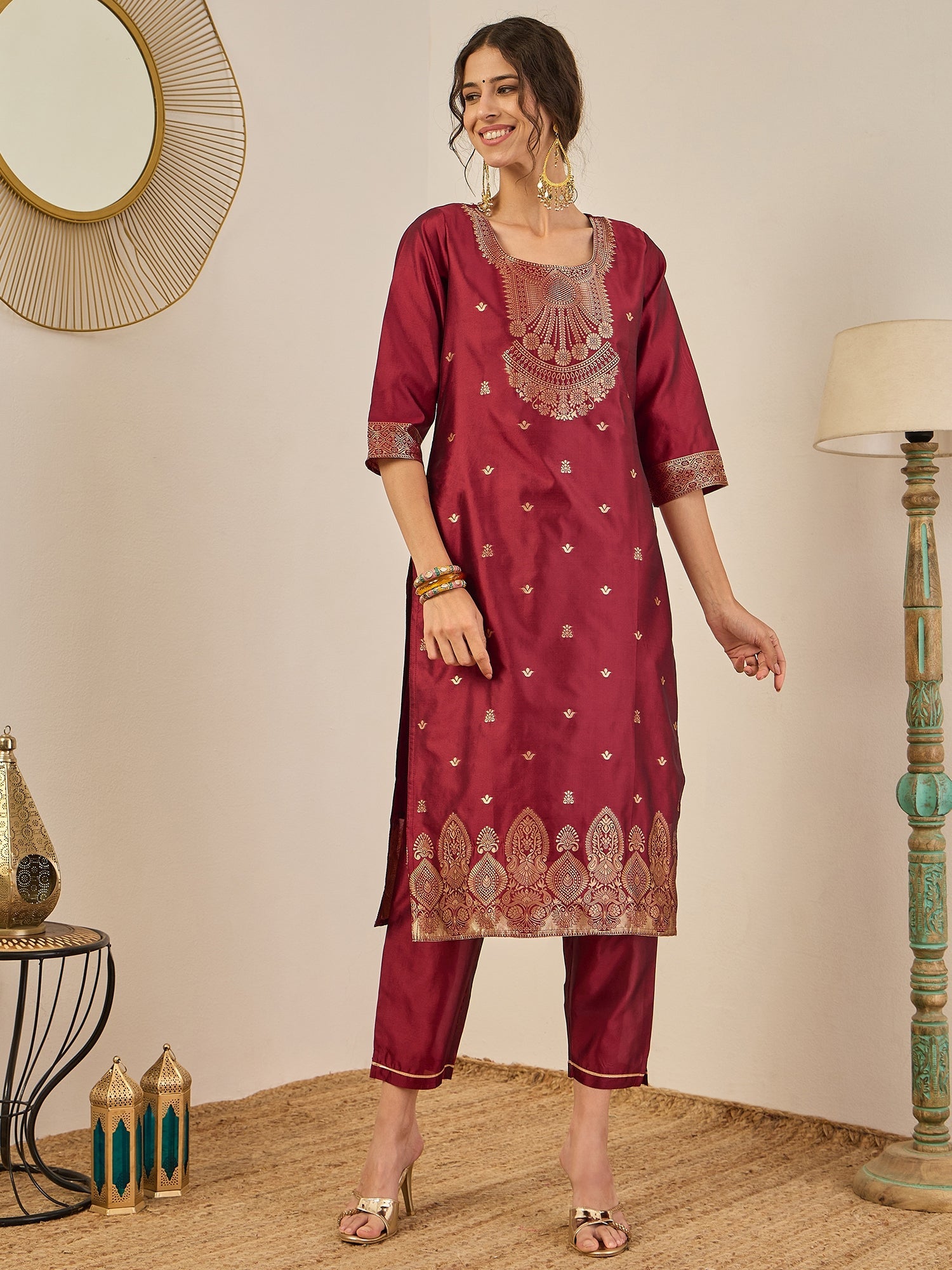 Malika Premium Kurta Set with Bottom and Dupatta Zari Work Comfortable Stylish - FitVibe Fashion