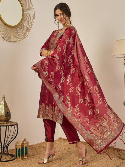 Malika Premium Kurta Set with Bottom and Dupatta Zari Work Comfortable Stylish - FitVibe Fashion