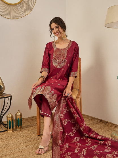 Malika Premium Kurta Set with Bottom and Dupatta Zari Work Comfortable Stylish - FitVibe Fashion