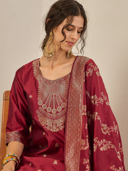 Malika Premium Kurta Set with Bottom and Dupatta Zari Work Comfortable Stylish - FitVibe Fashion