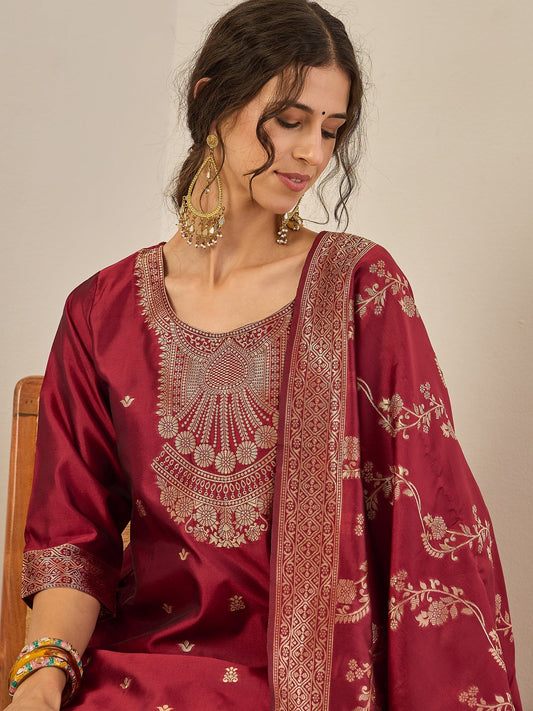 Malika Premium Kurta Set with Bottom and Dupatta Zari Work Comfortable Stylish - FitVibe Fashion