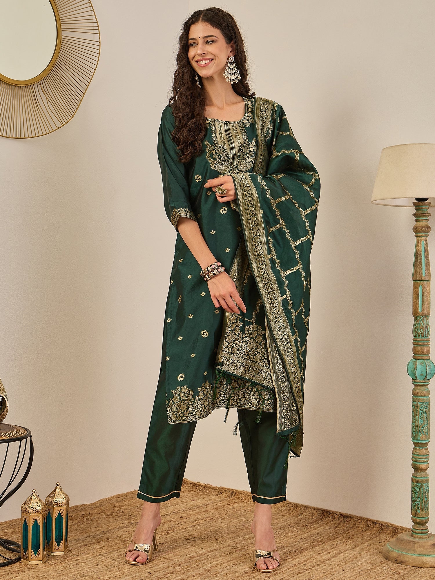 Divyaa Elegant Cotton Silk Kurta Set with Zari Work Ready to Wear Ethnic Outfit for Women - FitVibe Fashion