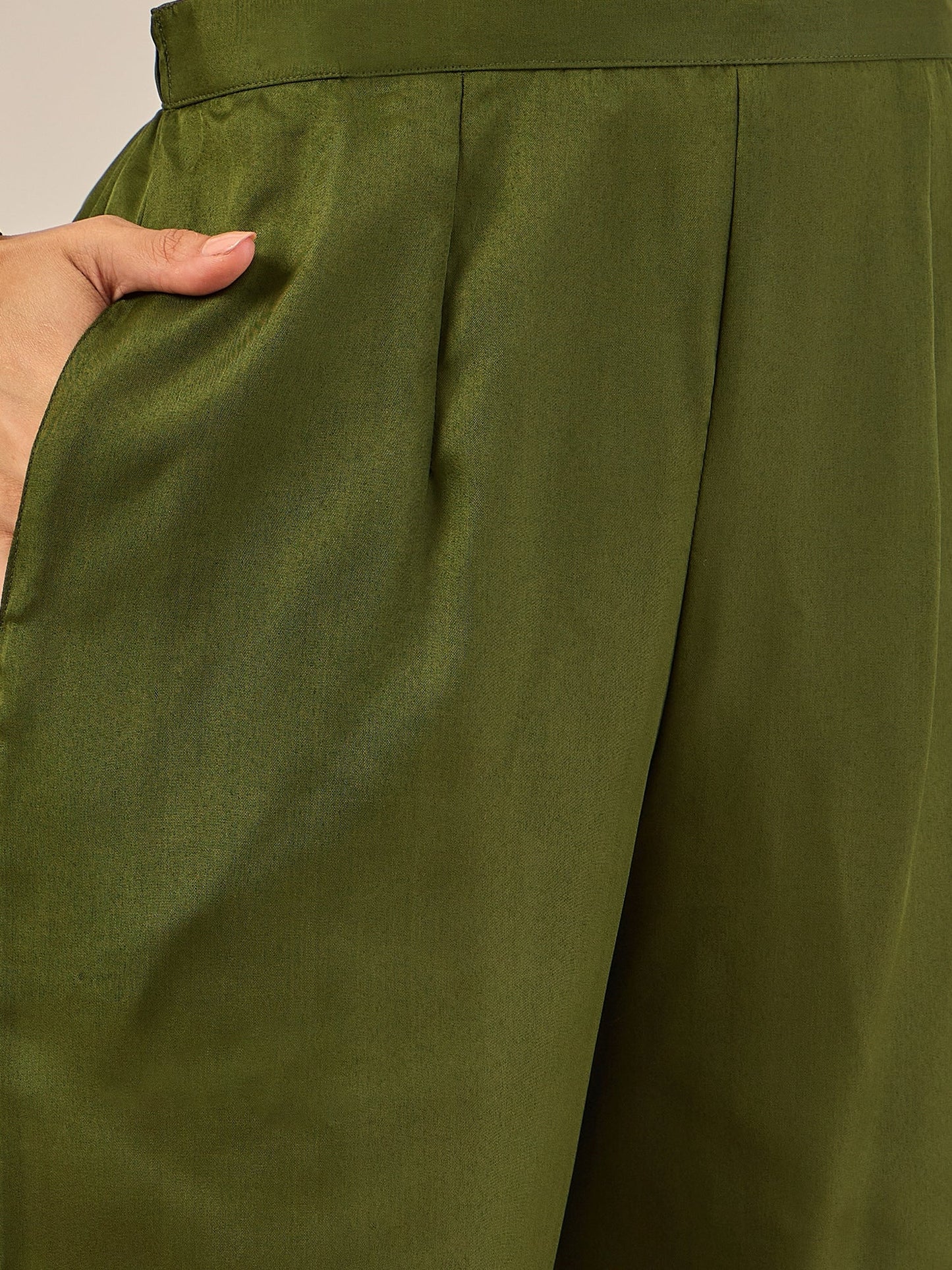 Phool Embroidered Chanderi Mehndi Suit Set with Dupatta Ethnic Sets - FitVibe Fashion