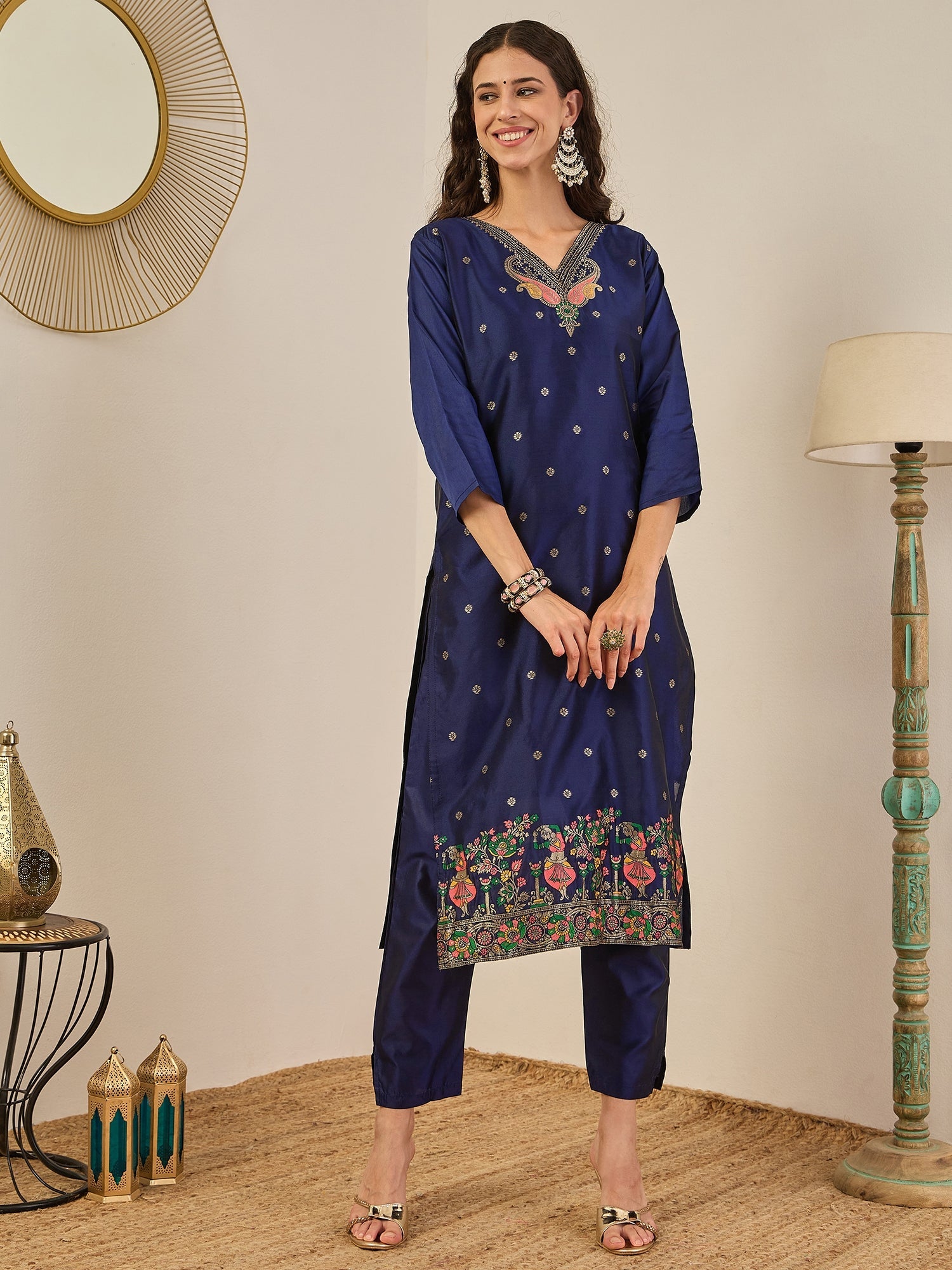 Gulnaar Cotton Silk Kurta Set with Banarasi Minakari Dupatta Zari Work Ready to Wear Elegance - FitVibe Fashion