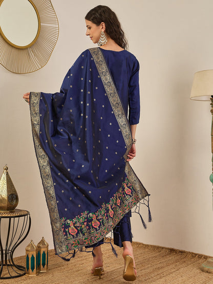 Gulnaar Cotton Silk Kurta Set with Banarasi Minakari Dupatta Zari Work Ready to Wear Elegance - FitVibe Fashion