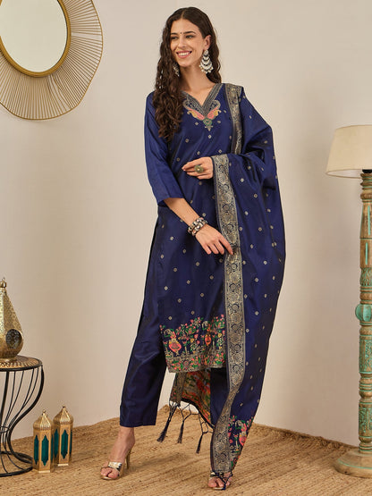 Gulnaar Cotton Silk Kurta Set with Banarasi Minakari Dupatta Zari Work Ready to Wear Elegance - FitVibe Fashion