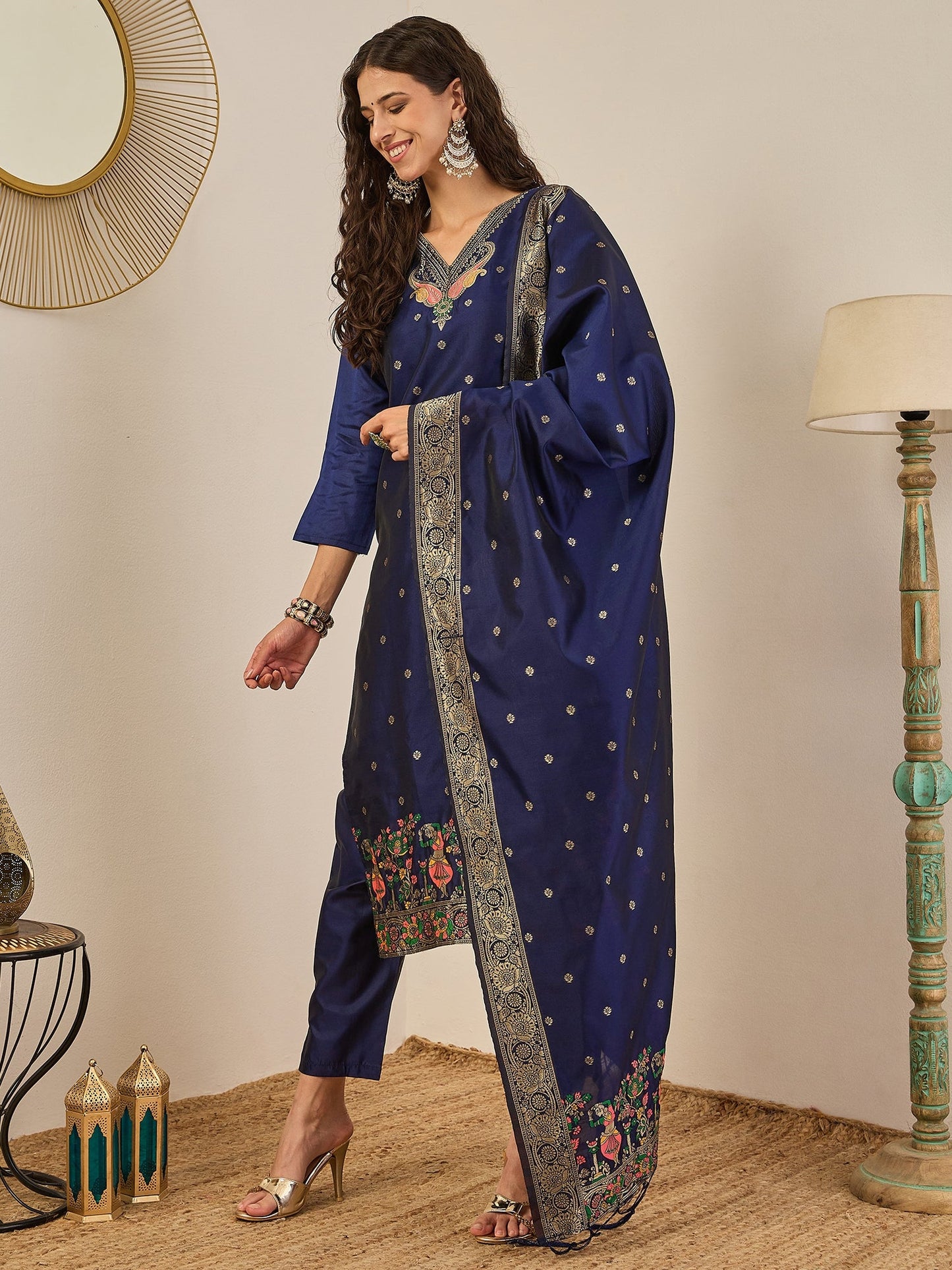 Gulnaar Cotton Silk Kurta Set with Banarasi Minakari Dupatta Zari Work Ready to Wear Elegance - FitVibe Fashion