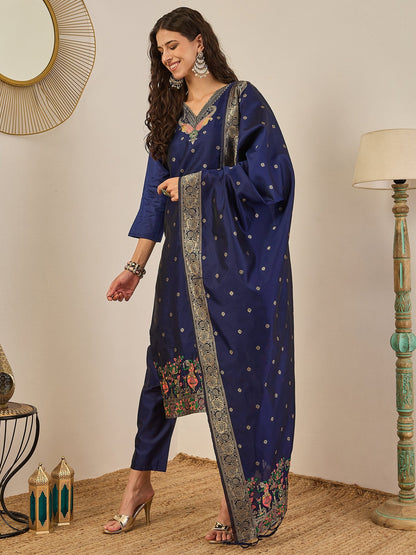 Gulnaar Cotton Silk Kurta Set with Banarasi Minakari Dupatta Zari Work Ready to Wear Elegance - FitVibe Fashion