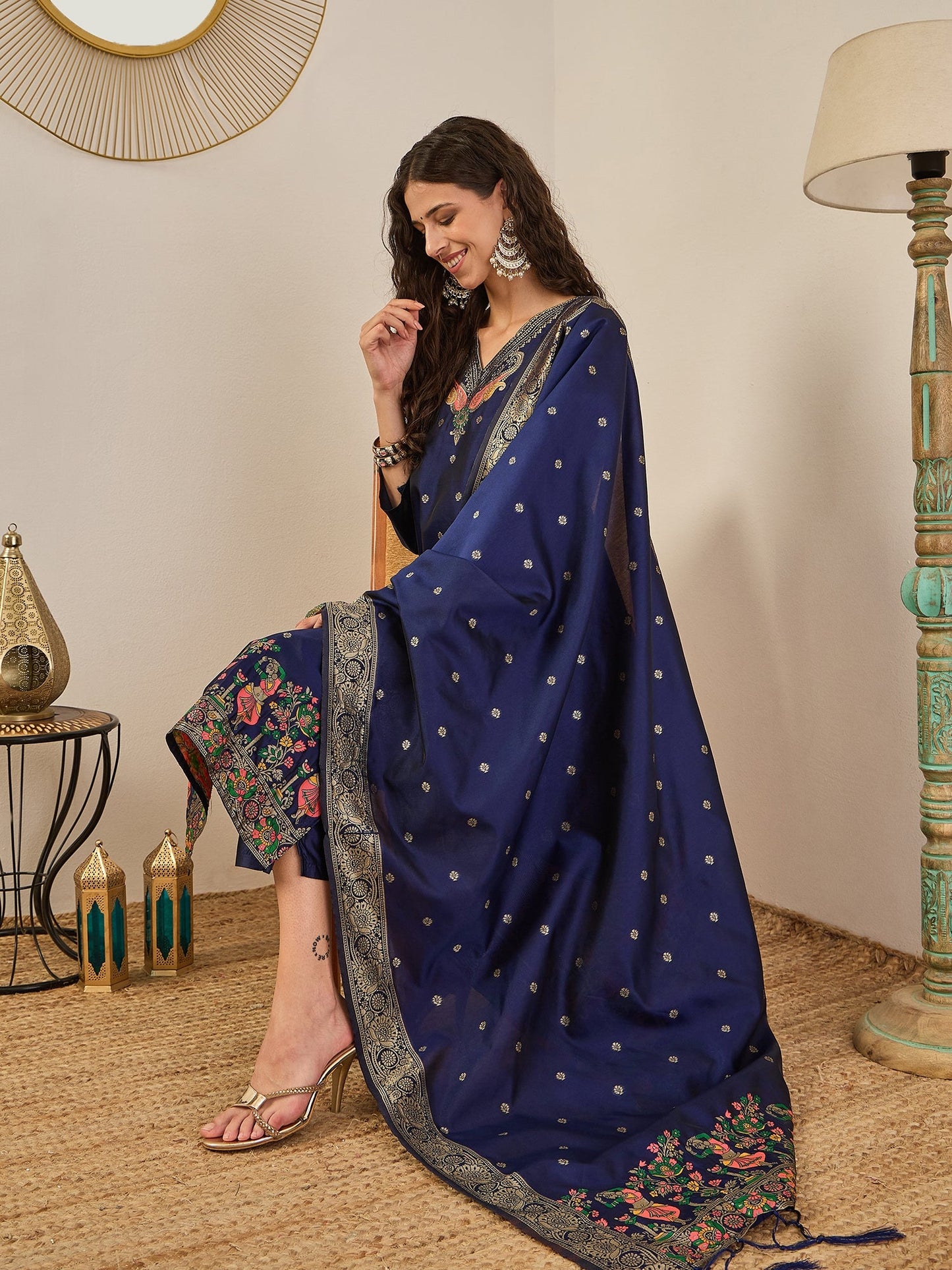 Gulnaar Cotton Silk Kurta Set with Banarasi Minakari Dupatta Zari Work Ready to Wear Elegance - FitVibe Fashion