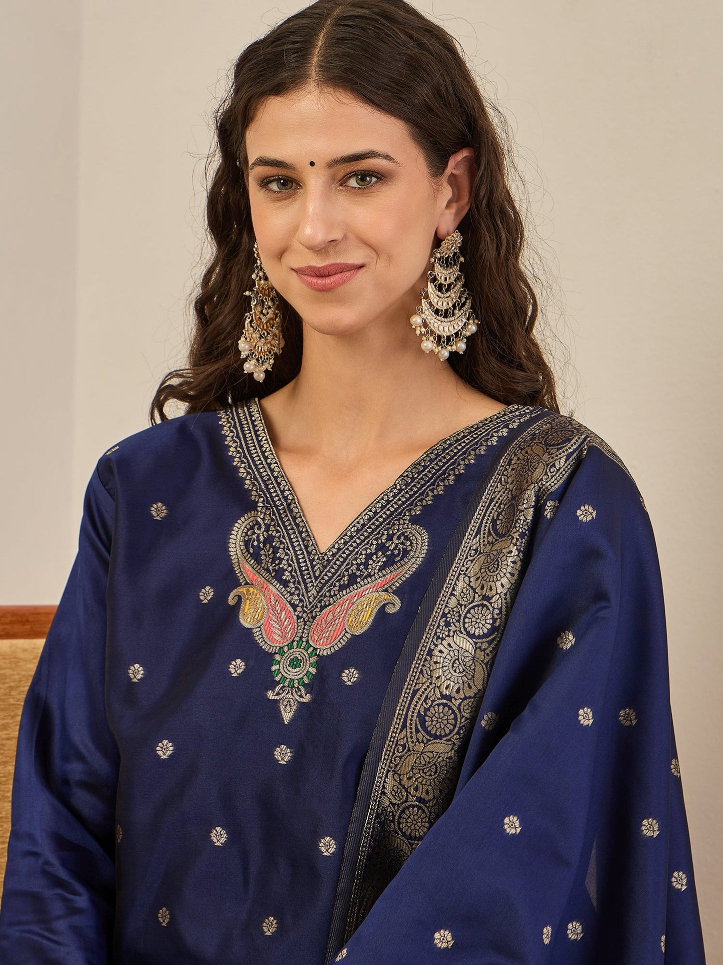 Gulnaar Cotton Silk Kurta Set with Banarasi Minakari Dupatta Zari Work Ready to Wear Elegance - FitVibe Fashion