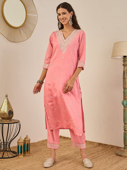 Swarnika Elegant Silk Blend Kurta Set with Chanderi Dupatta Ready to Wear Embroidered Party Wear Outfit - FitVibe Fashion