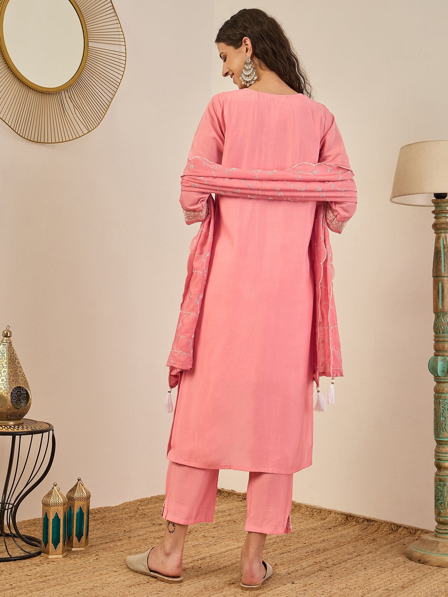 Swarnika Elegant Silk Blend Kurta Set with Chanderi Dupatta Ready to Wear Embroidered Party Wear Outfit - FitVibe Fashion