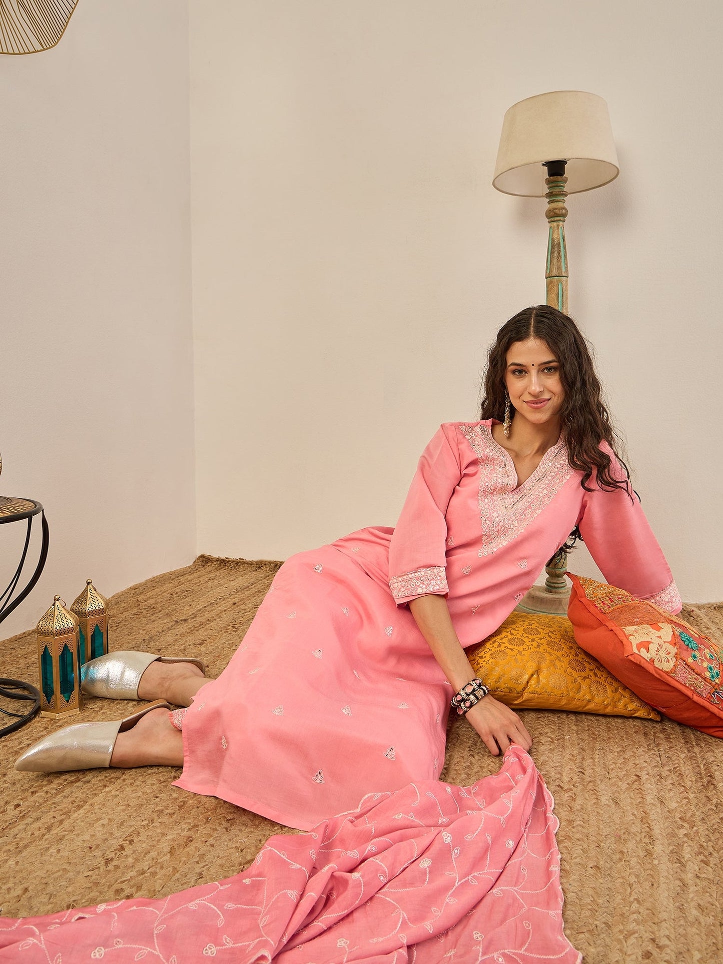 Swarnika Elegant Silk Blend Kurta Set with Chanderi Dupatta Ready to Wear Embroidered Party Wear Outfit - FitVibe Fashion