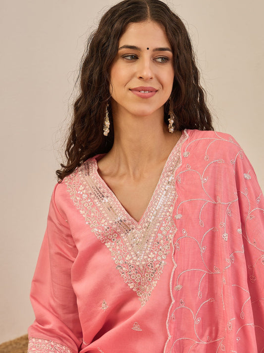 Swarnika Elegant Silk Blend Kurta Set with Chanderi Dupatta Ready to Wear Embroidered Party Wear Outfit - FitVibe Fashion