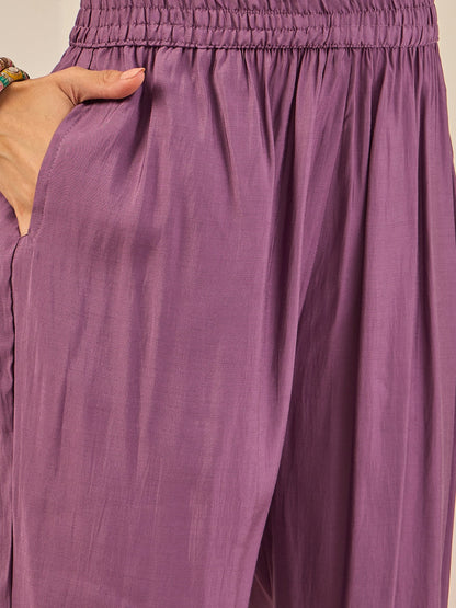 Rahi Mauve Embroidered Silk Blend Straight Suit With Orangza Dupatta Ready to Wear Ethnic Outfit - FitVibe Fashion