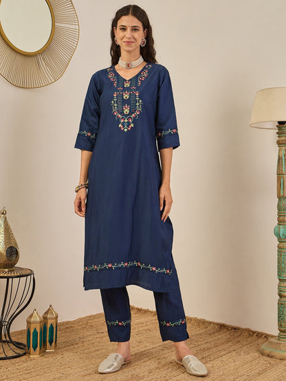 Mahima Teal Embroidered Viscose Blend Straight Suit With Dupatta - FitVibe Fashion