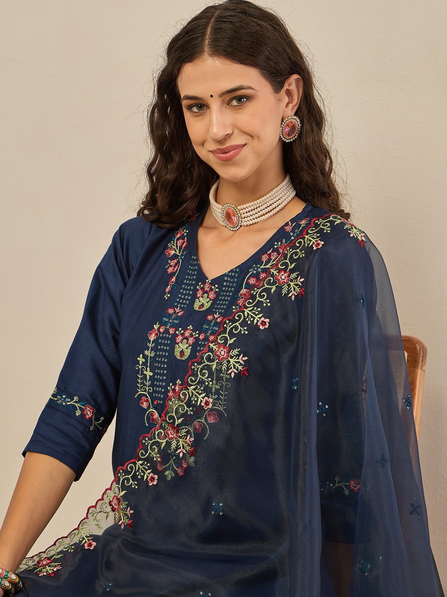 Mahima Teal Embroidered Viscose Blend Straight Suit With Dupatta - FitVibe Fashion