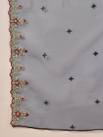 Mahima Teal Embroidered Viscose Blend Straight Suit With Dupatta - FitVibe Fashion