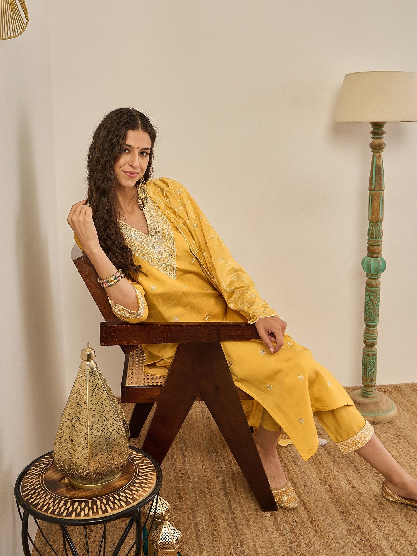Kajal Elegant Silk Blend Kurta Set with Chanderi Dupatta Ready to Wear Embroidered Party Wear Outfit - FitVibe Fashion