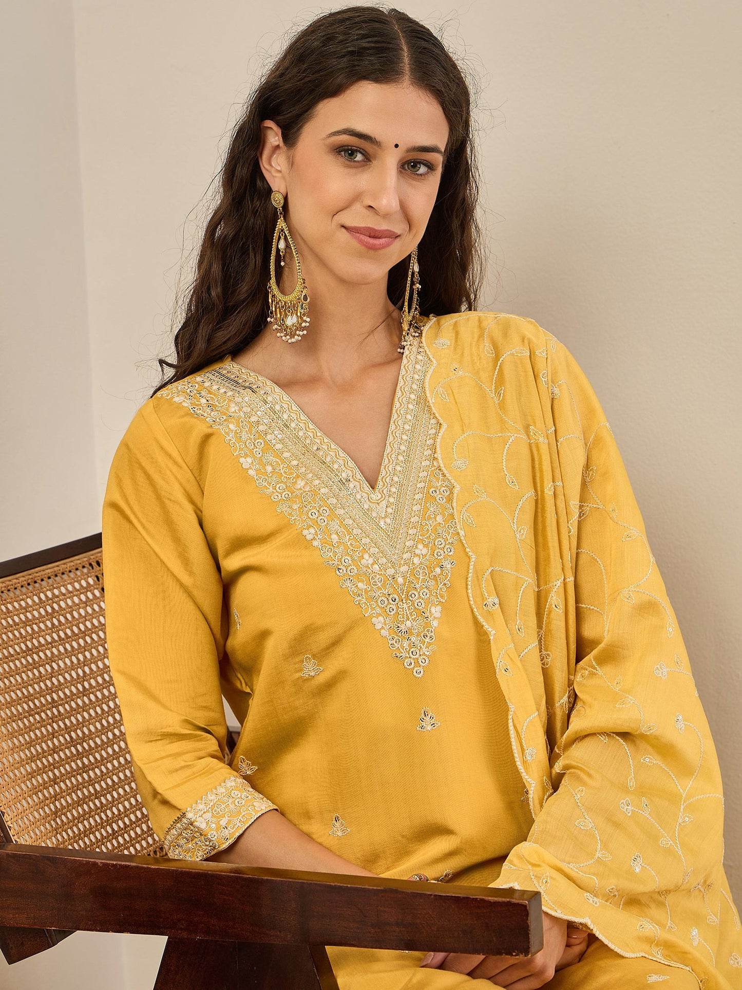 Kajal Elegant Silk Blend Kurta Set with Chanderi Dupatta Ready to Wear Embroidered Party Wear Outfit - FitVibe Fashion