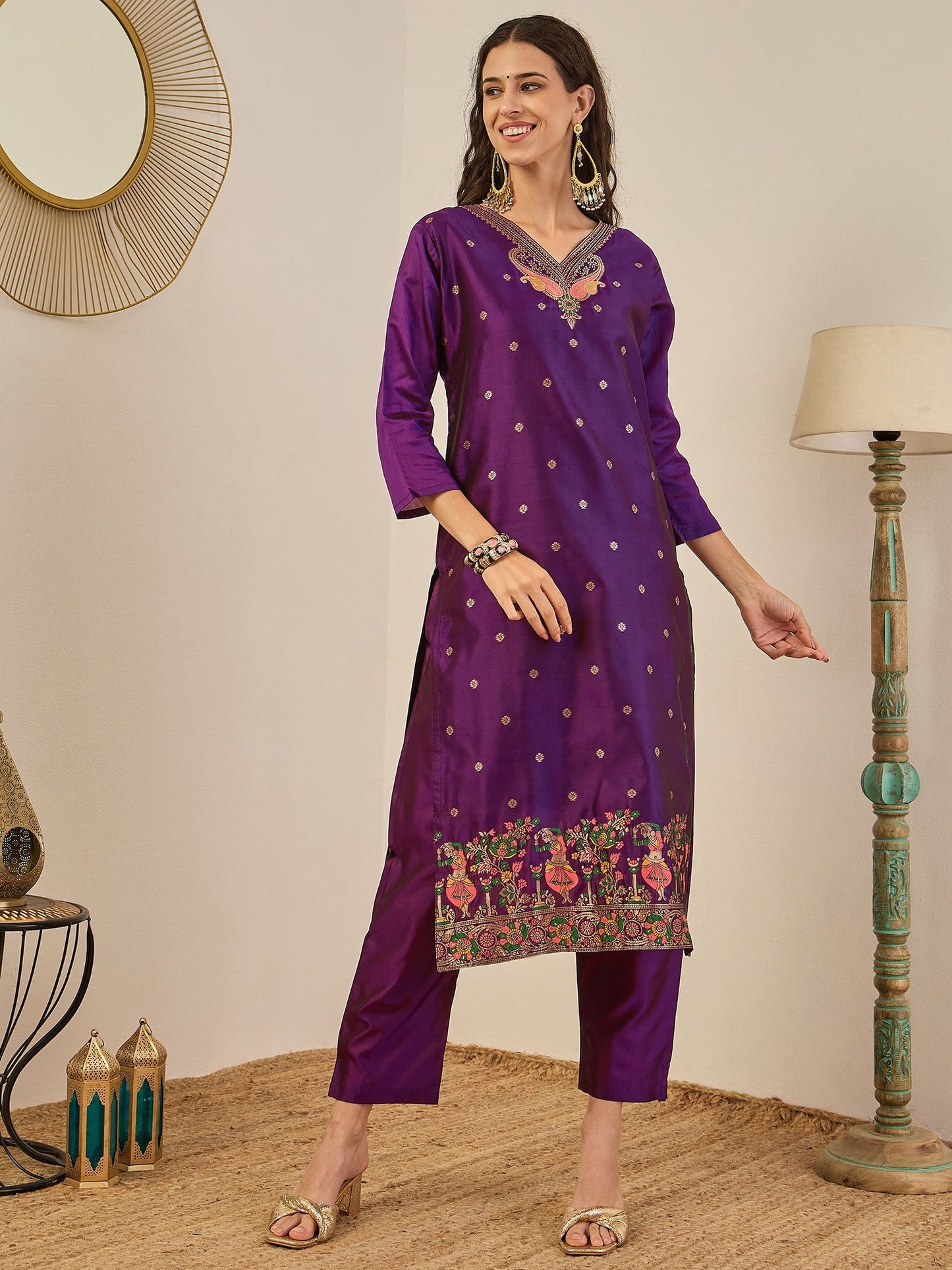 Gulnaar Cotton Silk Kurta Set with Banarasi Minakari Dupatta Zari Work Ready to Wear Elegance - FitVibe Fashion