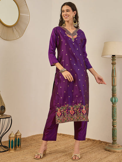 Gulnaar Cotton Silk Kurta Set with Banarasi Minakari Dupatta Zari Work Ready to Wear Elegance - FitVibe Fashion