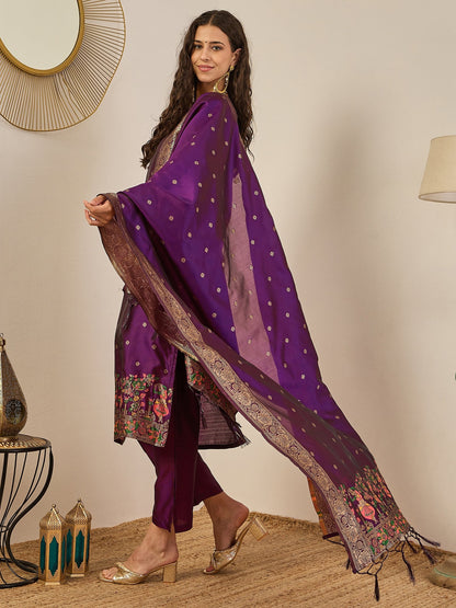 Gulnaar Cotton Silk Kurta Set with Banarasi Minakari Dupatta Zari Work Ready to Wear Elegance - FitVibe Fashion