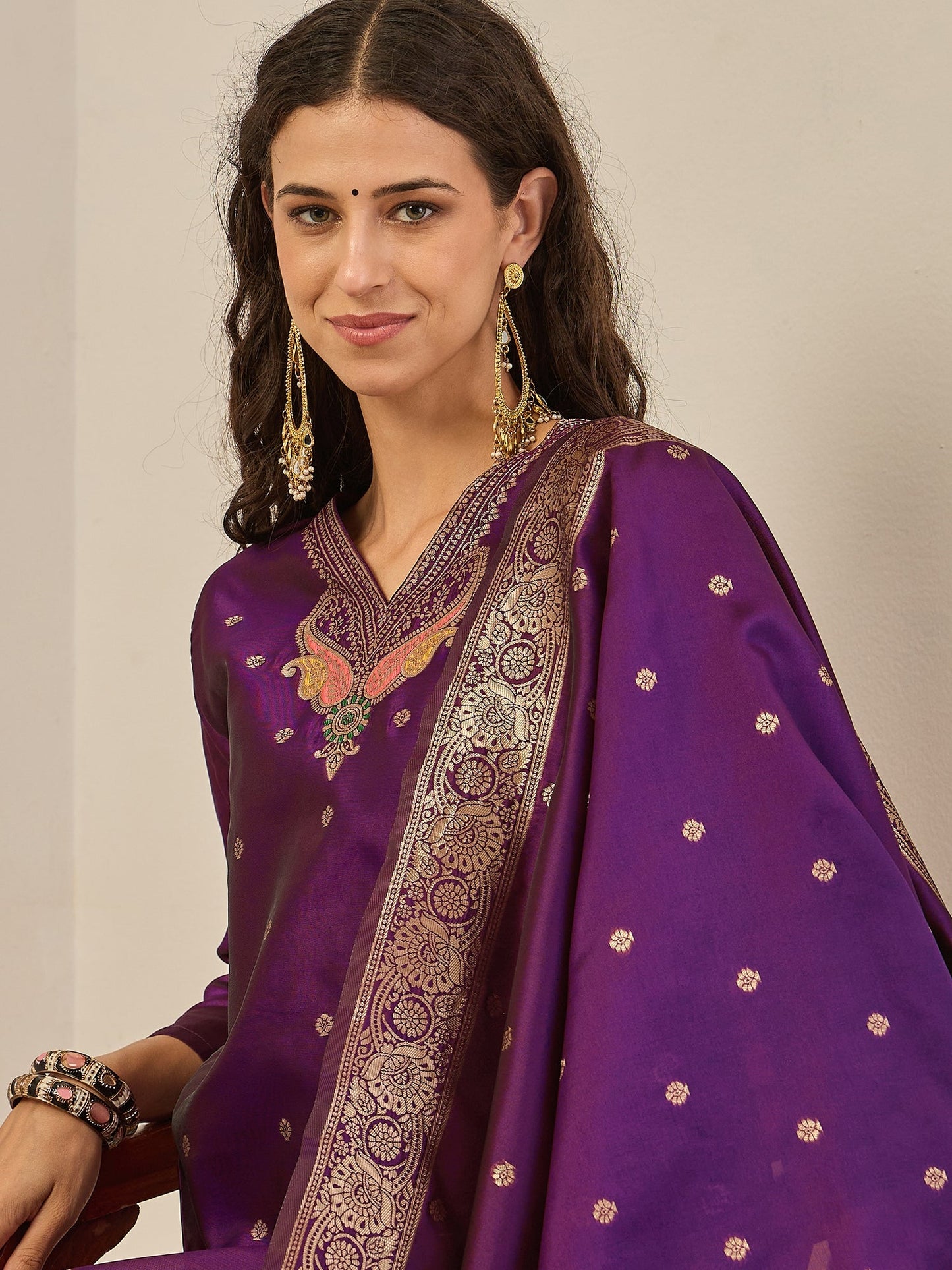 Gulnaar Cotton Silk Kurta Set with Banarasi Minakari Dupatta Zari Work Ready to Wear Elegance - FitVibe Fashion