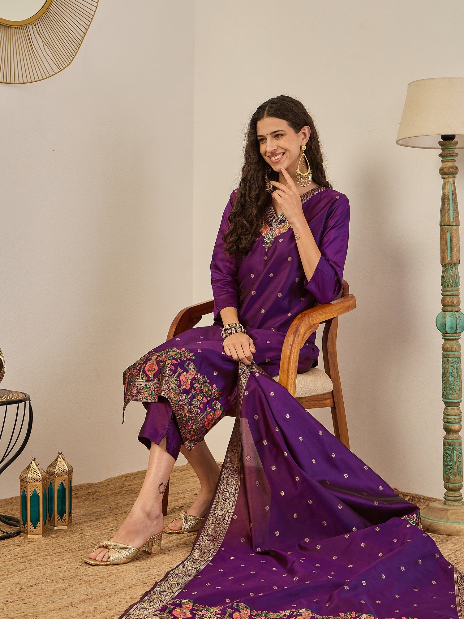 Gulnaar Cotton Silk Kurta Set with Banarasi Minakari Dupatta Zari Work Ready to Wear Elegance - FitVibe Fashion