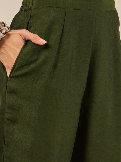 Shravya Green Embroidered Silk Blend Anarkali Kurta Pant With Dupatta Set - FitVibe Fashion